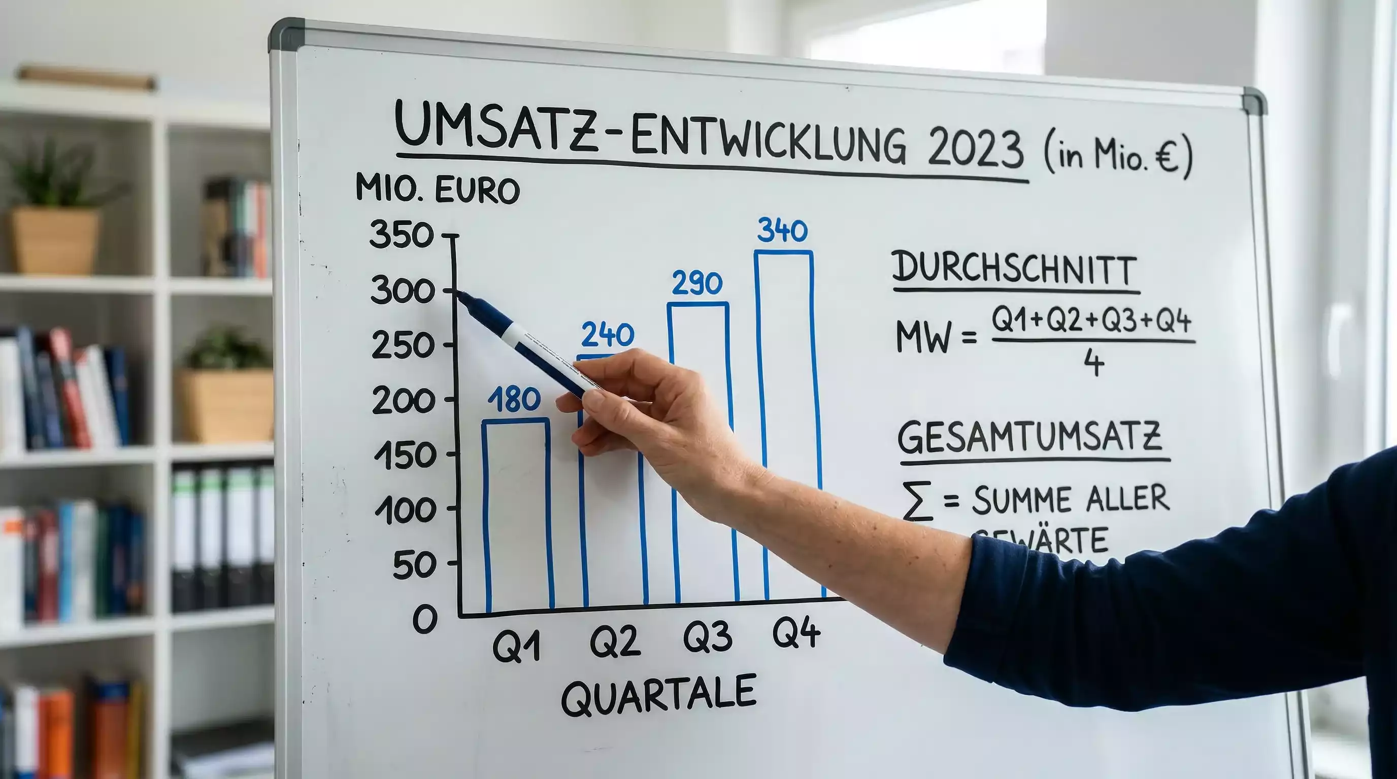 Whiteboard mit handgezeichnetem Diagramm und mathematischen Formeln