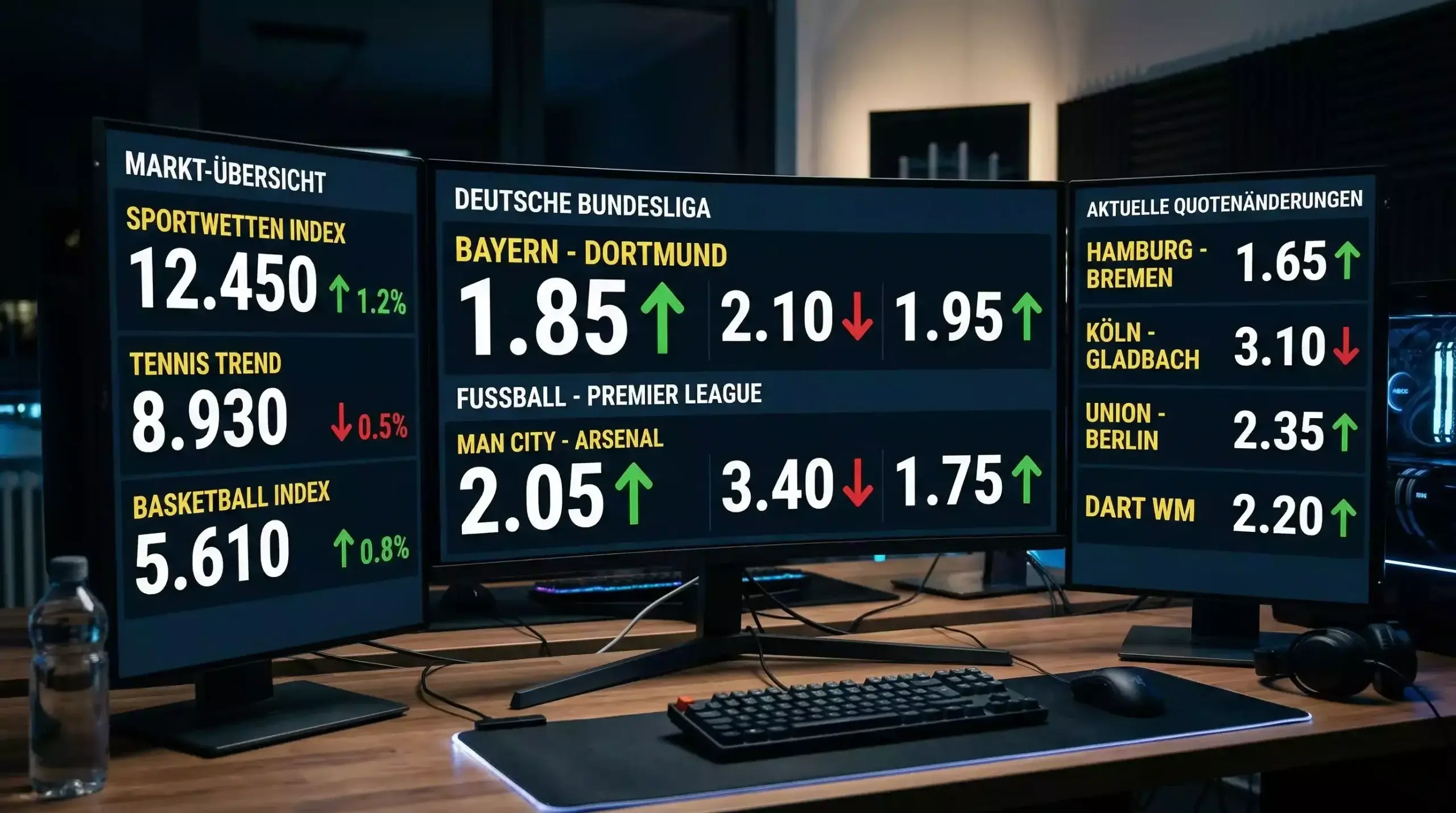 Echtzeit-Quotenveränderungen auf einem Bildschirm mit schnellen Marktbewegungen