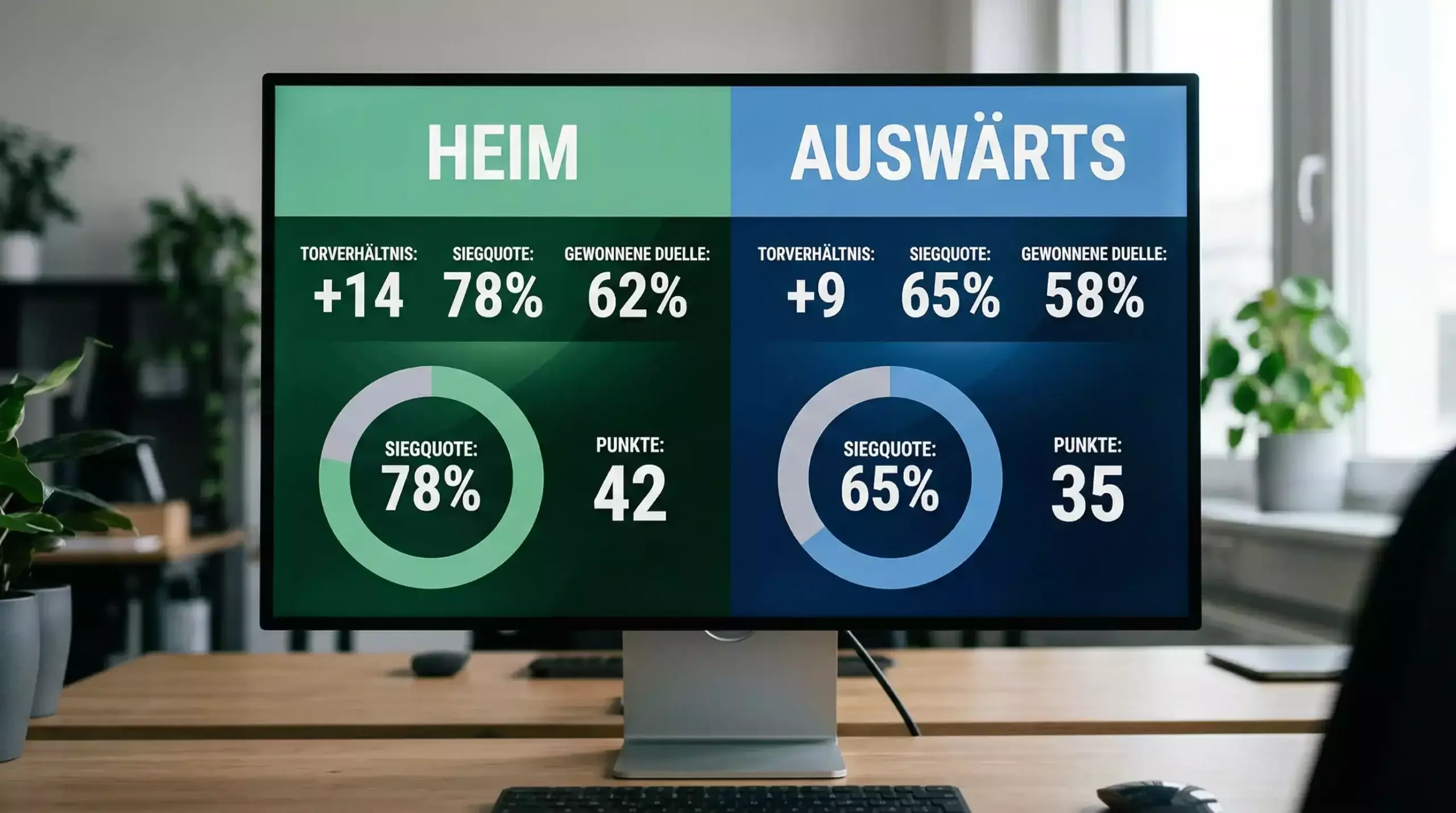Vergleichsdarstellung von Heim- und Auswärtsform eines Teams