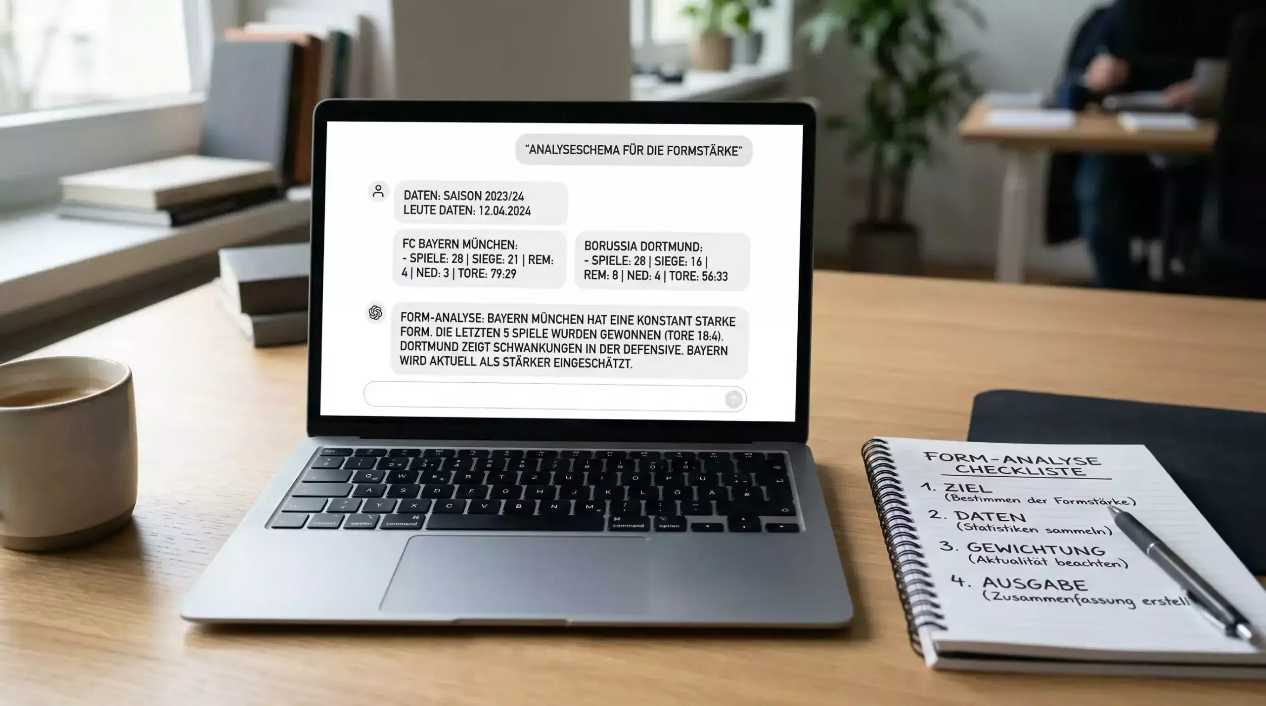 Strukturierter KI-Prompt für Formanalyse mit Daten und klaren Anweisungen