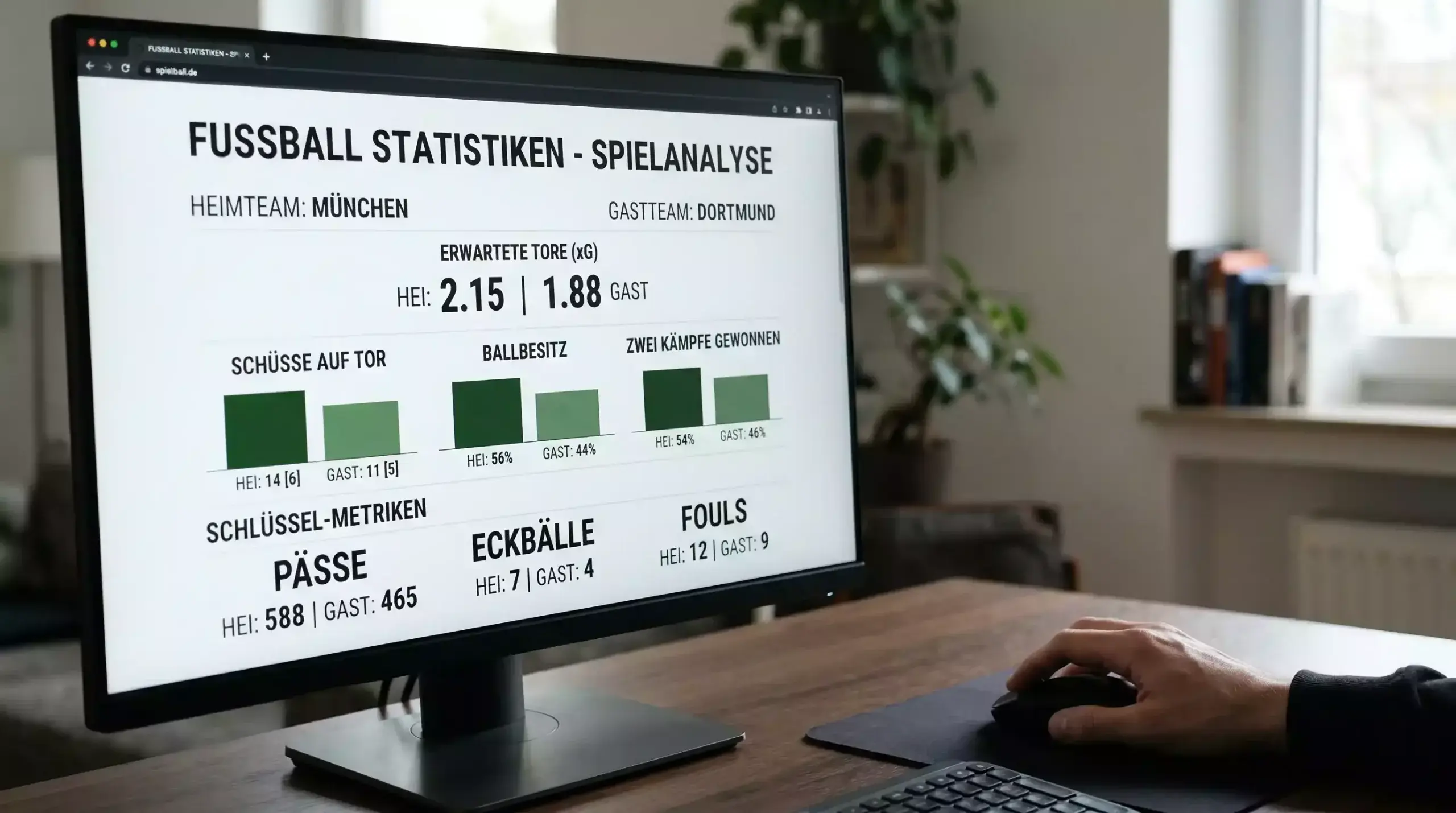 Bildschirm zeigt FBref-Statistiken mit Expected Goals und Teamdaten