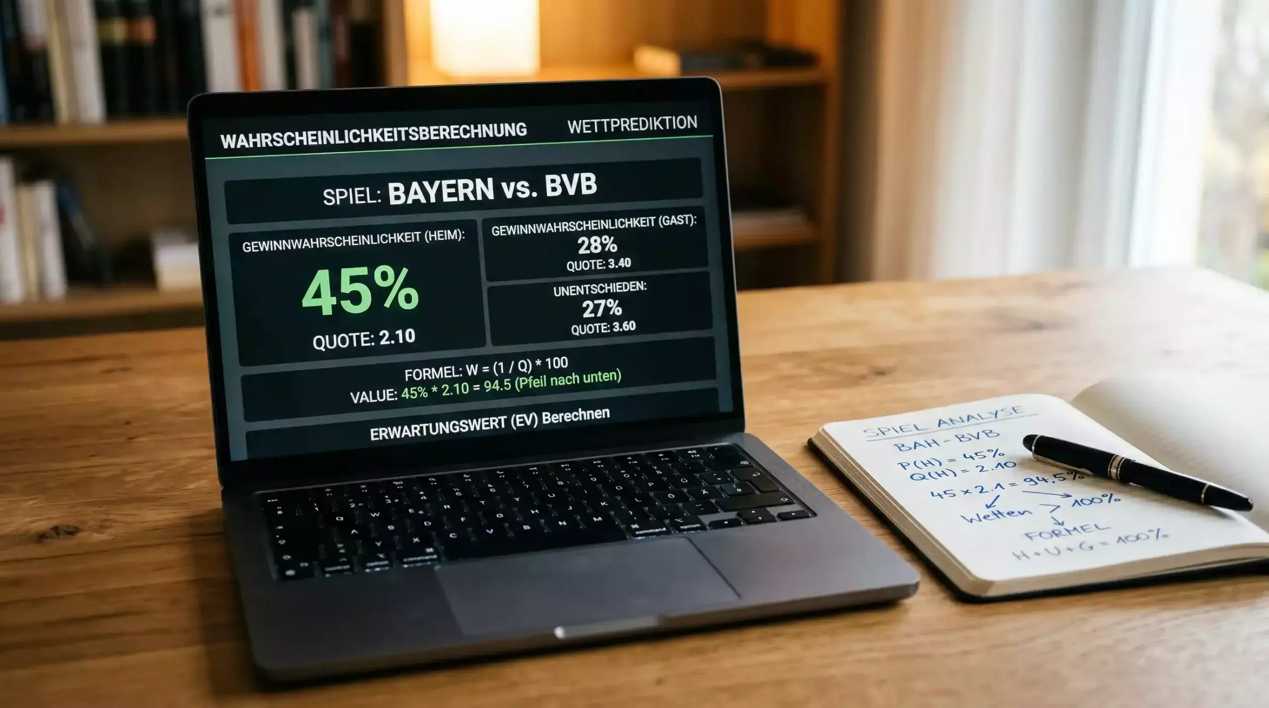 Mathematische Wahrscheinlichkeitsberechnung für Sportwetten auf einem Laptop