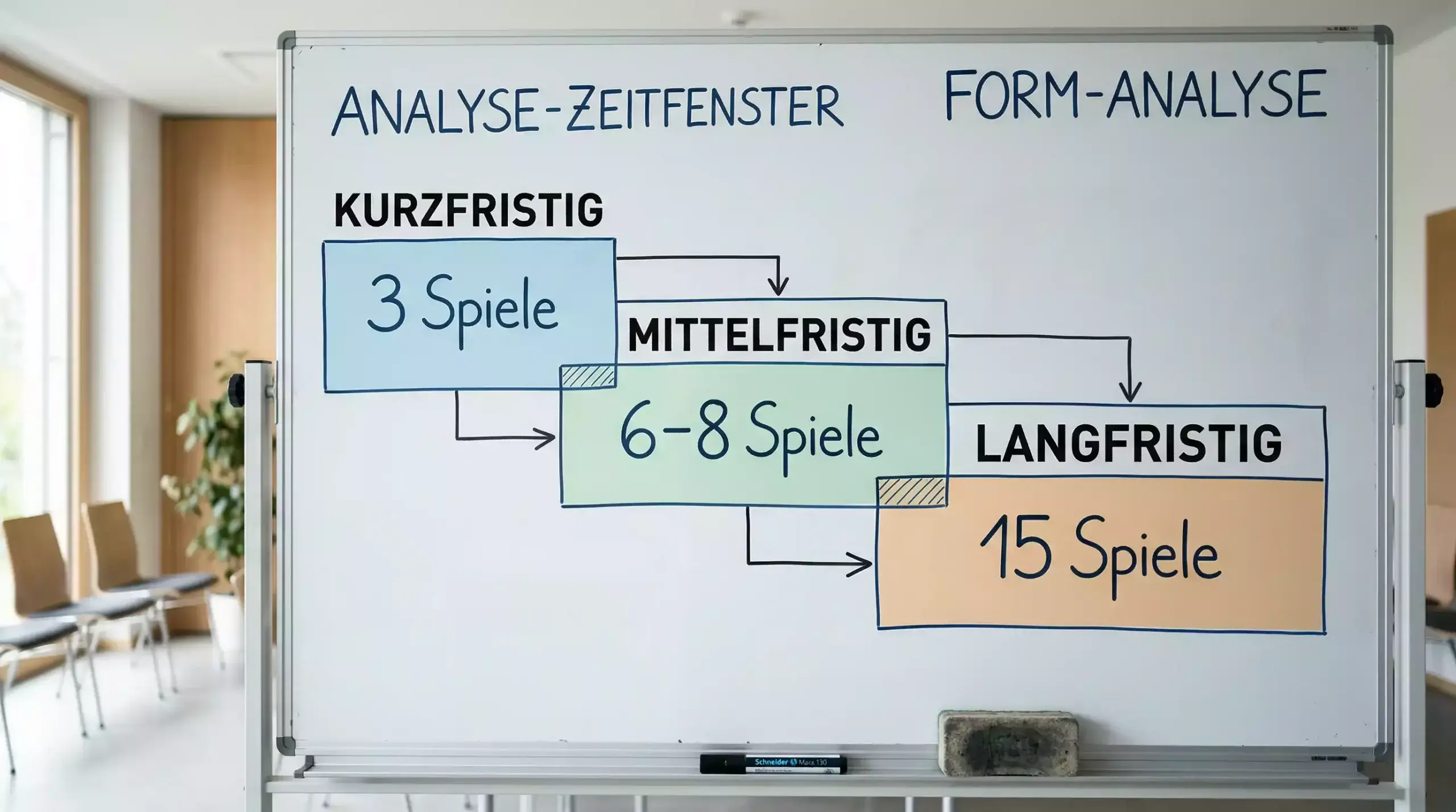 Diagramm zeigt drei verschiedene Zeitfenster für die Formanalyse
