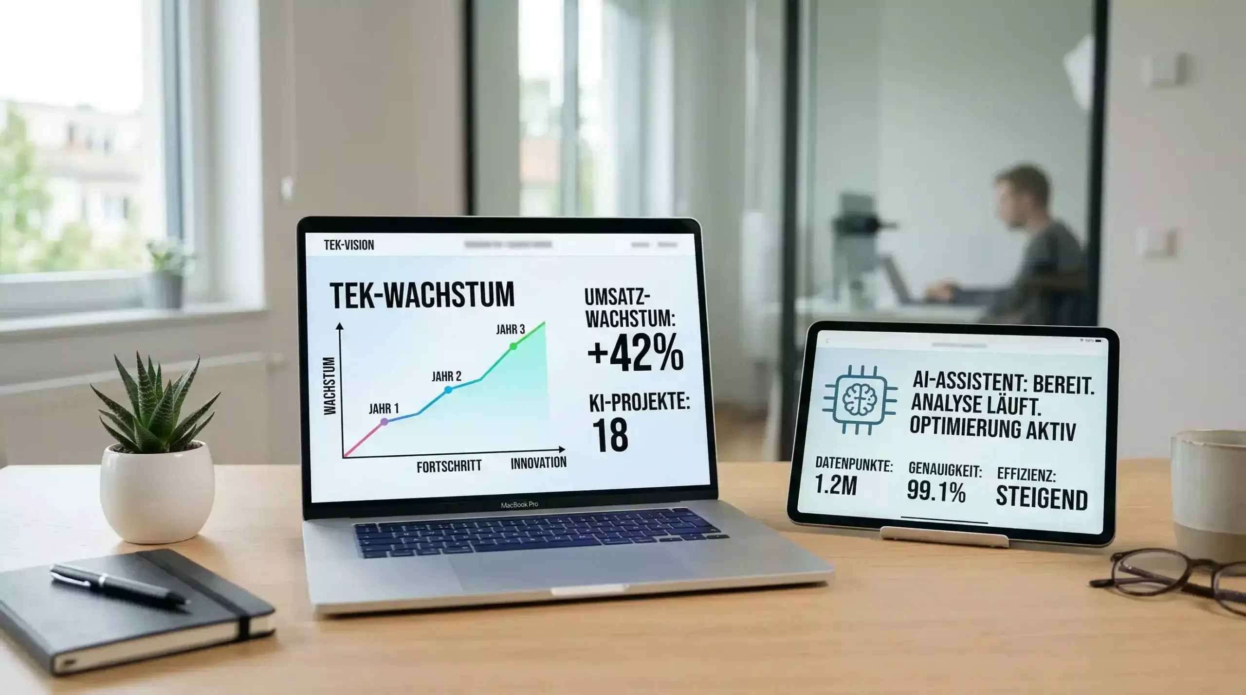 Moderne Technologieentwicklung symbolisiert durch aufsteigenden Trend auf Bildschirm